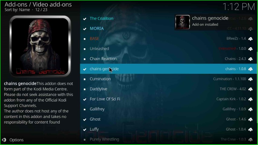 chain genocide Add-on installed successfully