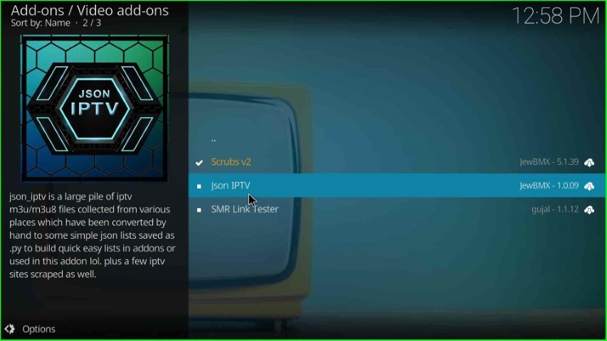 Choose Json IPTV addon