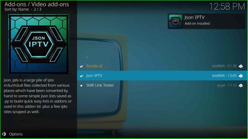 Json IPTV addon installed successfully