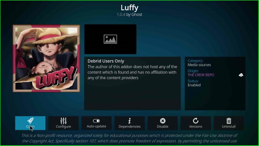 Open the Luffy addon