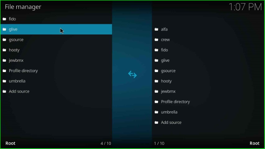 glive source added on File manager