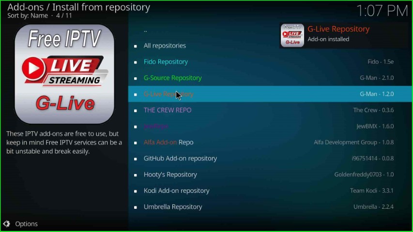 Choose G-Live Repository