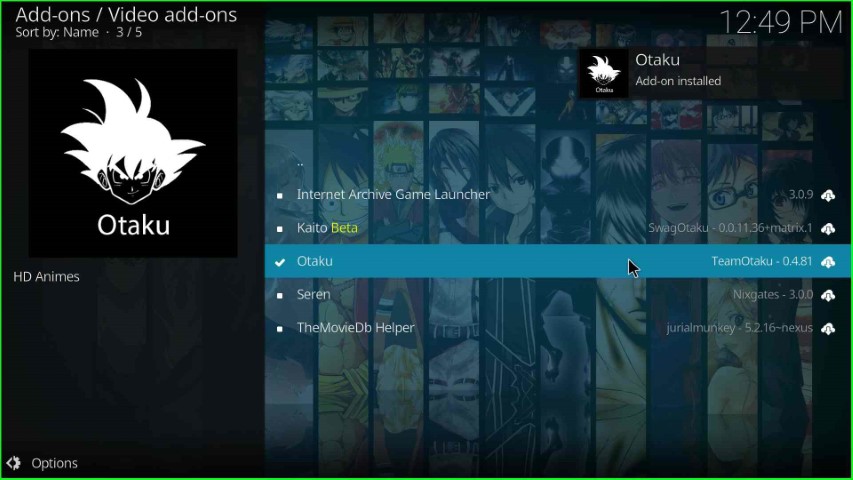 Click on the Otaku addon