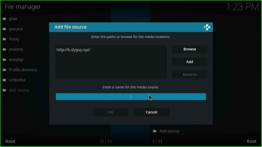 Click on media source text box
