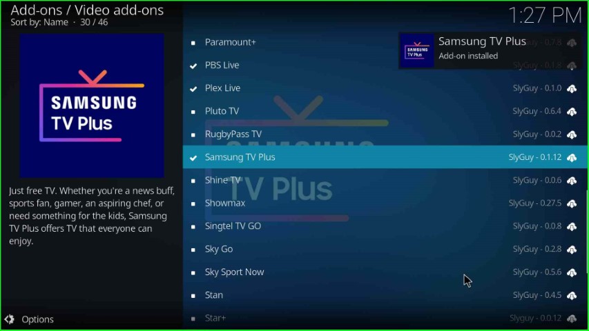 Wait for Samsung TV Plus addon installation