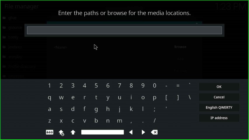 Enter the path for media location screen appears