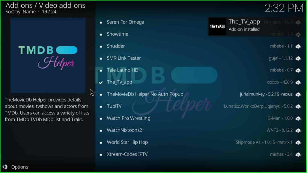 Wait for The TV app addon installation