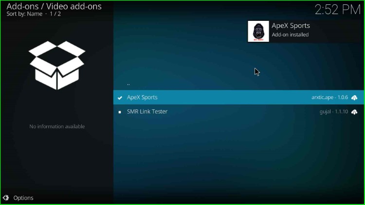 Wait for ApeX Sports addon installation