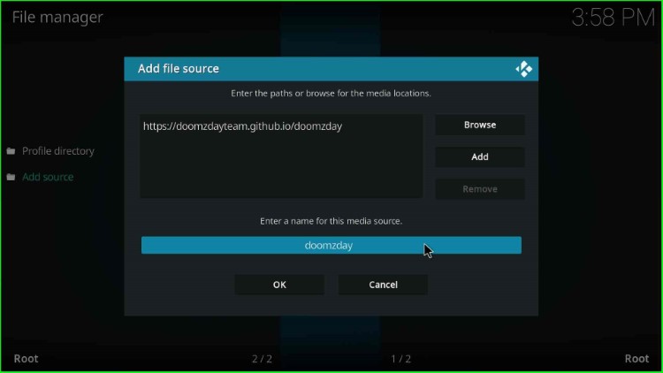 Go to media source name label text