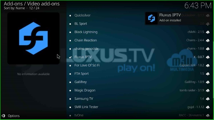Wait for Fluxus IPTV add-on installation