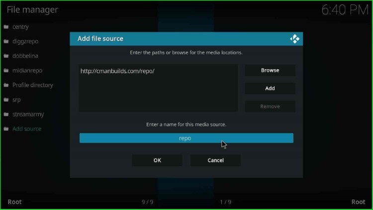 Click on source name text box