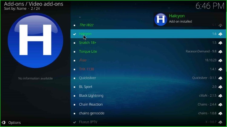 Click on Halcyon addon