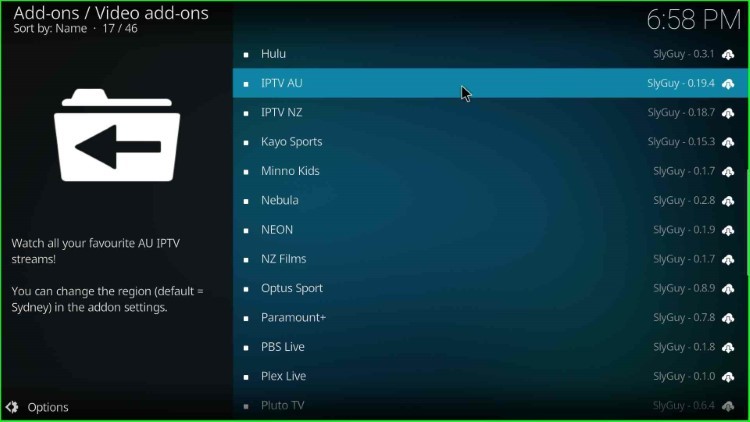 Select IPTV AU addon