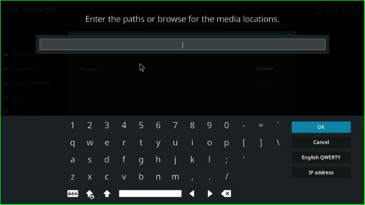 Enter media path page appears