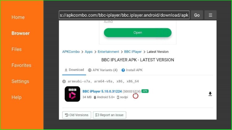 Again, select BBC iPlayer file