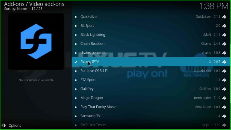 Select Fluxus IPTV addon