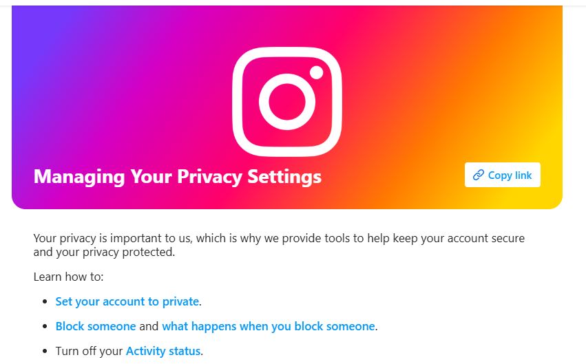 Instagram privacy settings showing account visibility and message controls