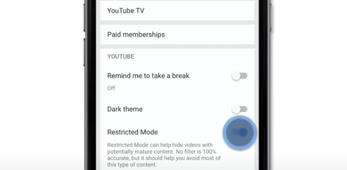 YouTube Restricted Mode settings for filtering adult content